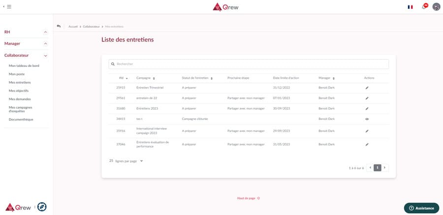 Exemple de logiciel de gestion des entretiens avec le suivi des entrevues